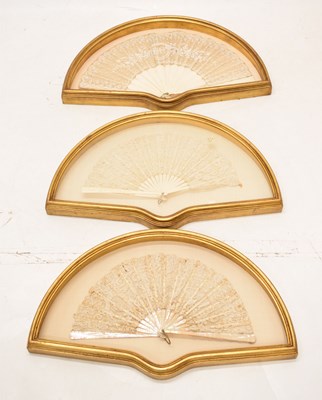 Lot Three cased 19th century lace-decorated fans