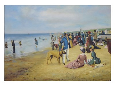 Lot 605 - 20th century Continental School - Oil on panel - Beach scene