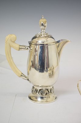 Lot George V silver four-piece tea-set with ivory handles