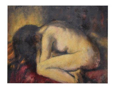 Lot 611 - 20th century English School - Oil on board - Nude study