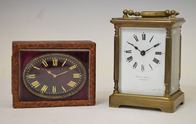 Lot 652 - Morocco mounted desk clock and Mappin & Webb gilt metal carriage timepiece