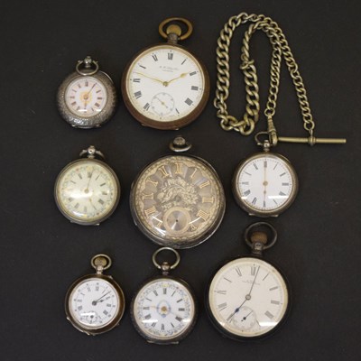 Lot 183 - Victorian silver cased open-face pocket watch and assorted fob watches