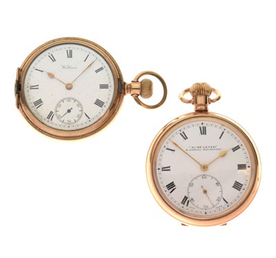 Lot 181 - Waltham full-hunter gold plated pocket watch and 'Acme Lever' open-faced example