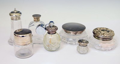 Lot 196 - Collection of silver mounted and capped dressing table jars and pots