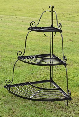 Lot 726 - Black painted metal three tier garden corner plant stand