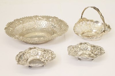 Lot 265 - Late Victorian silver dish, pair of bonbon dishes, etc