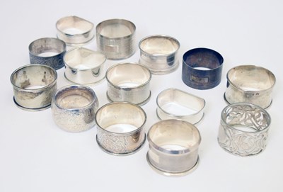 Lot 220 - Collection of fourteen late 19th and 20th century silver napkin rings