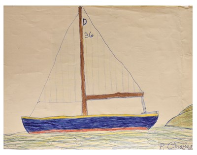 Lot His Majesty King Charles III (b.1948) - Mixed media study of a sailing boat