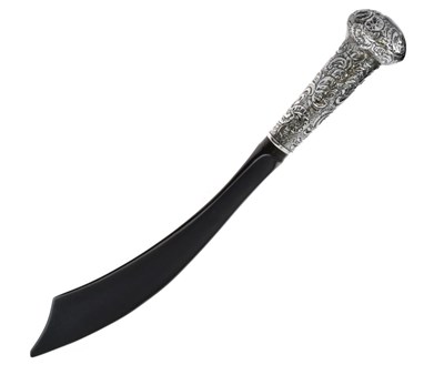 Lot 85 - Victorian ebony and silver page turner in the form of a scimitar sword