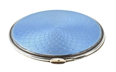Lot 115 - Art Deco circular silver and blue guilloche compact