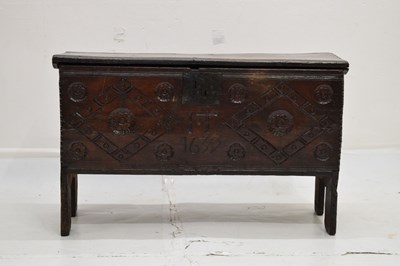 Lot 543 - Mid 17th century oak six-plank coffer or bedding chest