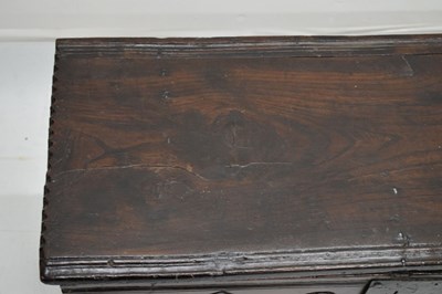 Lot 543 - Mid 17th century oak six-plank coffer or bedding chest