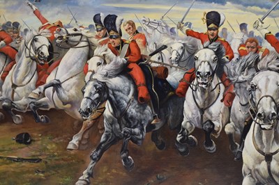 Lot 505 - David Hall, (after Lady Elizabeth Butler) - oil on canvas - 'Charge of the Royal Scots Greys at Waterloo in 1815'