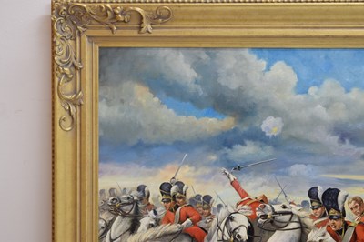 Lot 505 - David Hall, (after Lady Elizabeth Butler) - oil on canvas - 'Charge of the Royal Scots Greys at Waterloo in 1815'