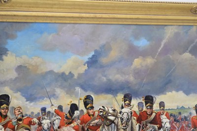 Lot 505 - David Hall, (after Lady Elizabeth Butler) - oil on canvas - 'Charge of the Royal Scots Greys at Waterloo in 1815'