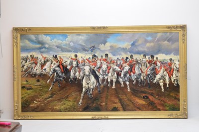 Lot 505 - David Hall, (after Lady Elizabeth Butler) - oil on canvas - 'Charge of the Royal Scots Greys at Waterloo in 1815'
