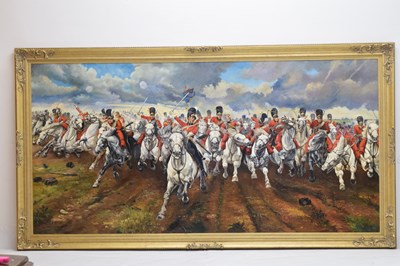 Lot 505 - David Hall, (after Lady Elizabeth Butler) - oil on canvas - 'Charge of the Royal Scots Greys at Waterloo in 1815'