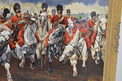 Lot 505 - David Hall, (after Lady Elizabeth Butler) - oil on canvas - 'Charge of the Royal Scots Greys at Waterloo in 1815'