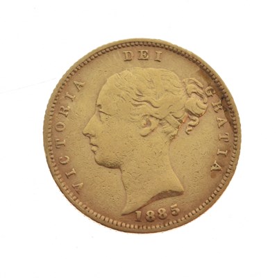 Lot 295 - Queen Victoria  Young Head/Shield Back gold half sovereign, 1885