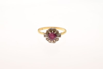 Lot 41 - Ruby and diamond 18ct gold cluster ring