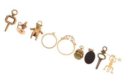 Lot 89 - Small group of charms etc, including a 9ct gold teddy bear pendant