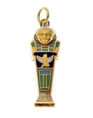 Lot 90 - Enamel decorated Egyptian sarcophagus pendant charm