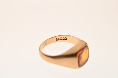 Lot 42 - 9ct gold ring set an orange-coloured faceted cushion-shaped stone