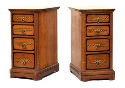 Lot 628 - Pair of converted late Victorian Aesthetic period inlaid oak inlaid pedestal chests