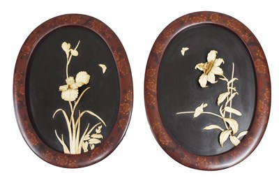 Lot 543 - Pair of Japanese Meiji period oval wall panels