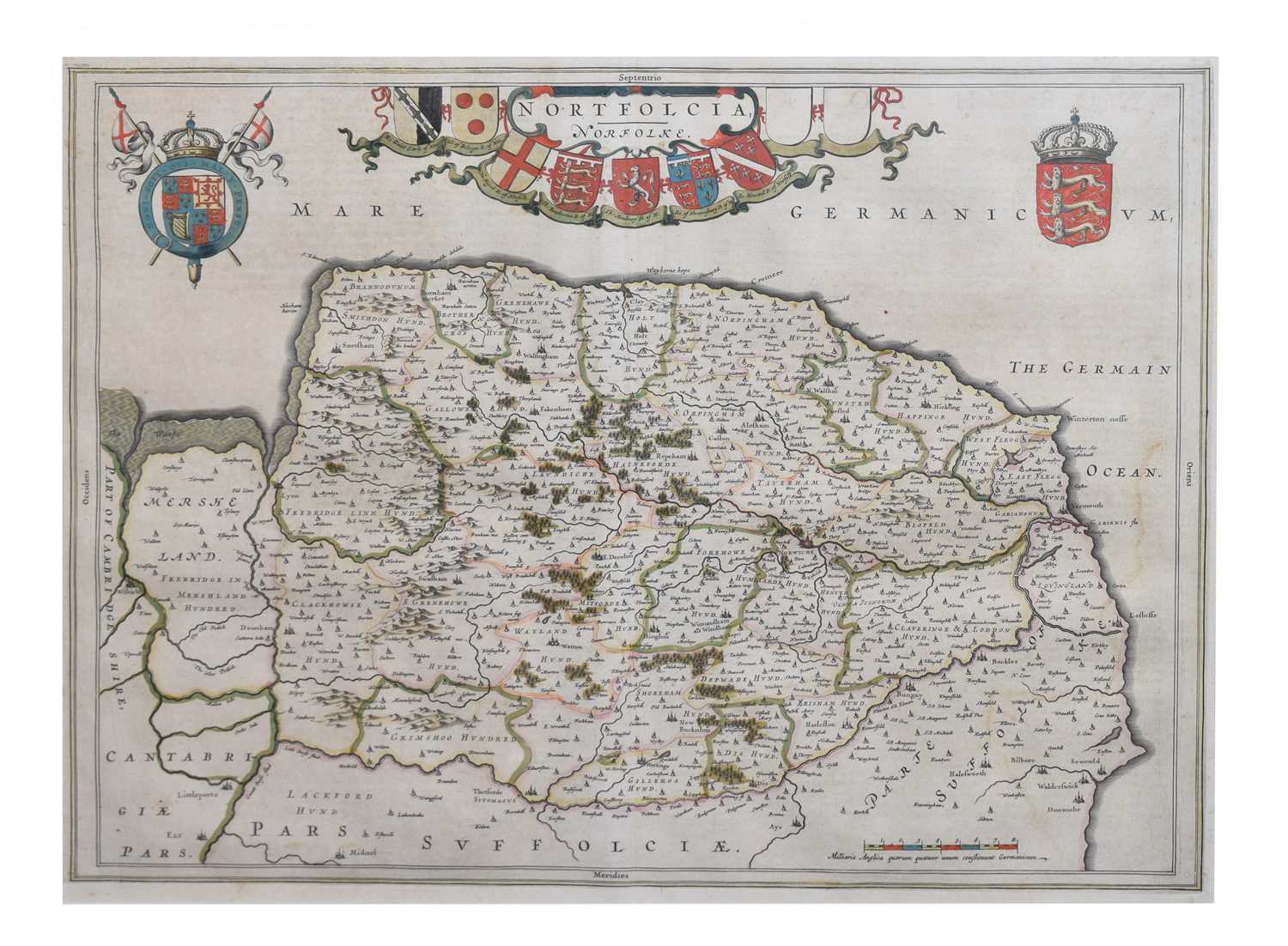 Lot 573 - Johannes Blaeu 17th century county map of Norfolk 1662