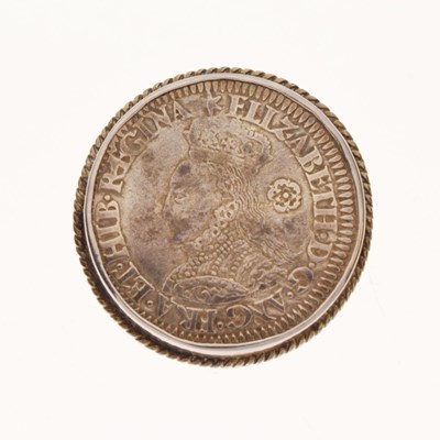 Lot 336 - Elizabeth I silver shilling, 1562, in a white metal mount