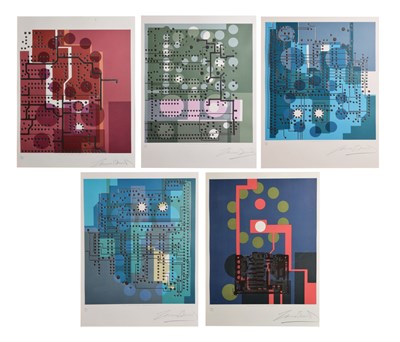 Lot 665 - Five late 20th century screenprints - Abstract studies of computer circuits