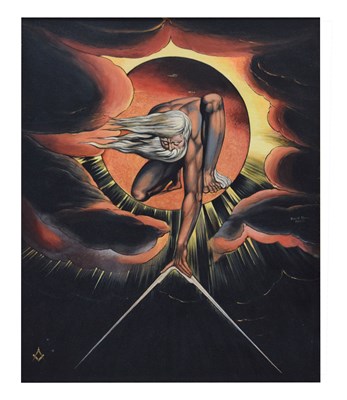 Lot 618 - David Hall - Oil on canvas - 'The Ancient of Days', After William Blake