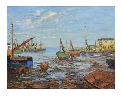 Lot 614 - John Carpenter - Oil on board - Devon Coastal Scene, possibly Brixham Harbour