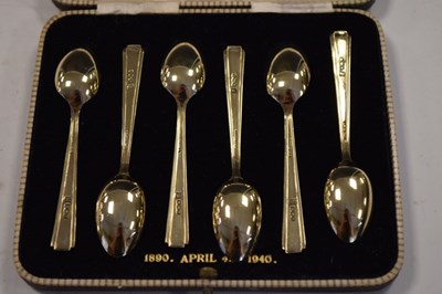 Lot 182 - Cased set of six George VI silver-gilt teaspoons