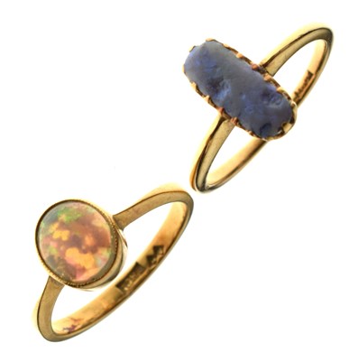 Lot 56 - Two 18ct yellow gold opal set rings