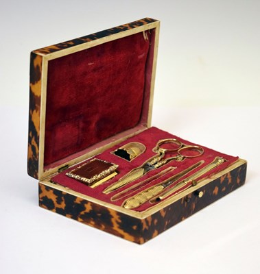 Lot 163 - 19th century tortoiseshell-cased necessaire, etc