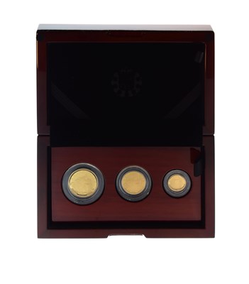 Lot 319 - Royal Mint Elizabeth II Britannia three-coin gold proof set, 2021