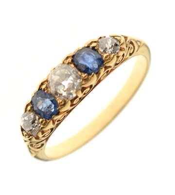 Lot 46 - Victorian sapphire and diamond boat head yellow metal ring