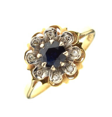 Lot 30 - 1970s sapphire and diamond 18ct gold flower head cluster ring