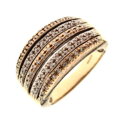 Lot 21 - 9ct gold five-row diamond set dress ring
