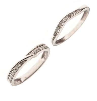 Lot 75 - 9ct white gold diamond set shaped wedding ring