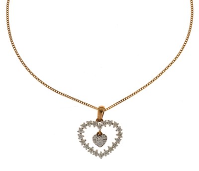 Lot 142 - 9ct gold diamond set heart-shaped pendant necklace