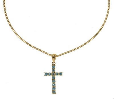 Lot 147 - Blue topaz 9ct gold cross pendant necklace