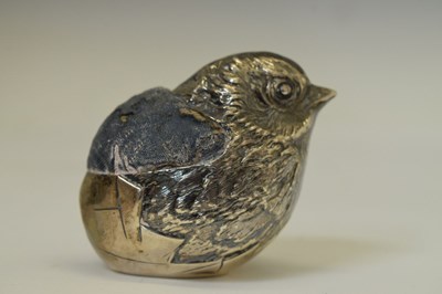 Lot Edward VII silver novelty pin cushion in the form of a hatching chick