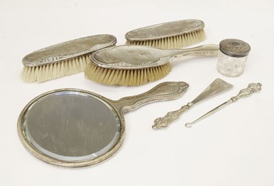 Lot 206 - George V four piece silver backed dressing table set, etc