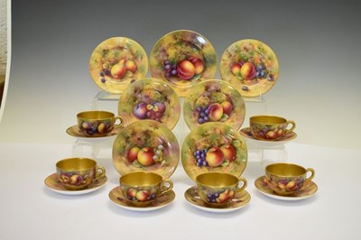 Lot 342 - Six George V Royal Worcester porcelain fruit-painted trios