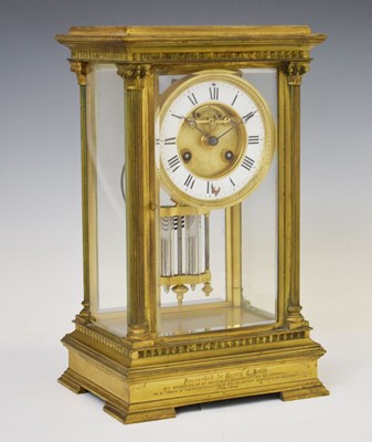 Lot 650 - Late 19th century French brass four-glass mantel clock