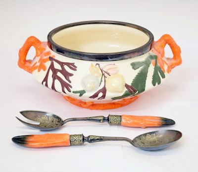 Lot 488 - Early 20th century lobster salad bowl with claw servers