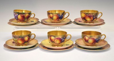 Lot 346 - Six Royal Worcester porcelain fruit painted cups, saucers and plates